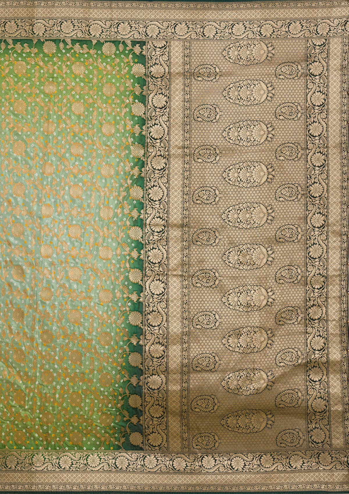 Leaf Green Zariwork Georgette Saree-Koskii