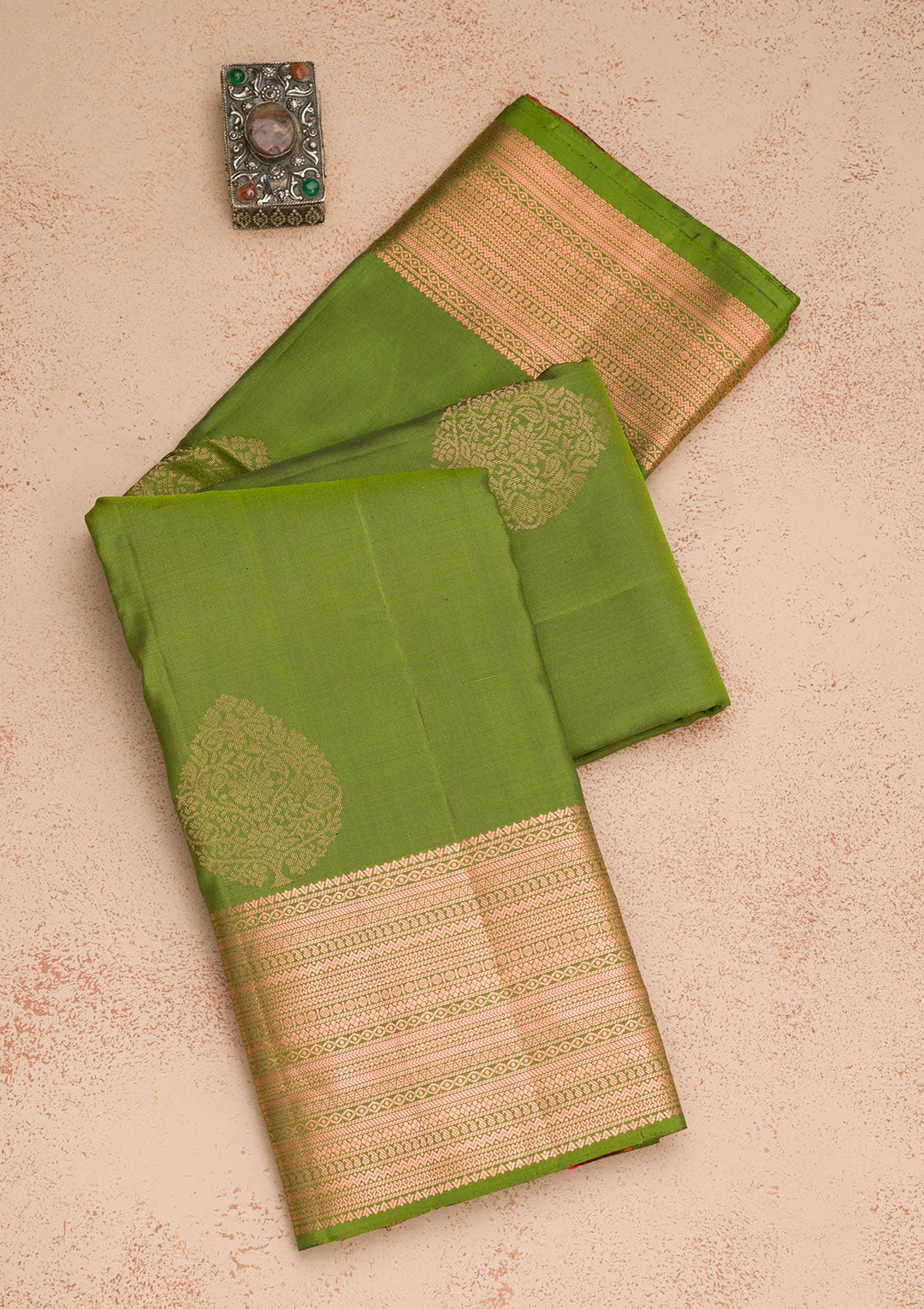 Leaf Green Zariwork Pure Silk Saree-Koskii