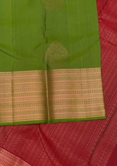 Leaf Green Zariwork Pure Silk Saree-Koskii