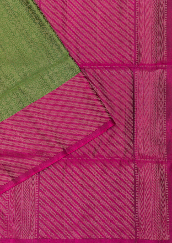 Leaf Green Zariwork Pure Silk Saree-Koskii