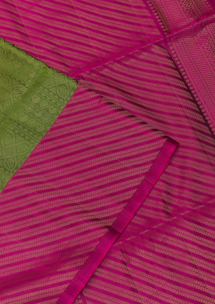Leaf Green Zariwork Pure Silk Saree-Koskii