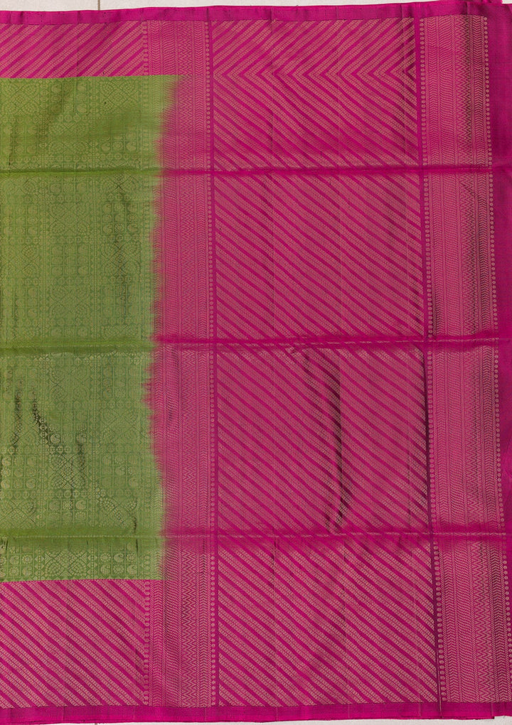 Leaf Green Zariwork Pure Silk Saree-Koskii