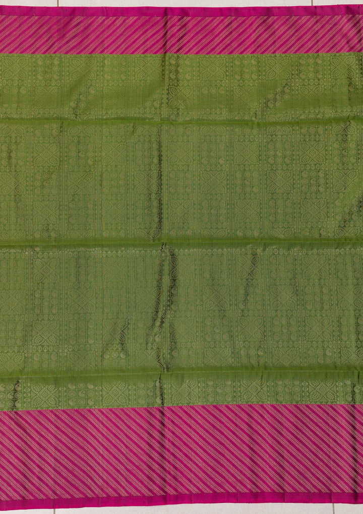 Leaf Green Zariwork Pure Silk Saree-Koskii