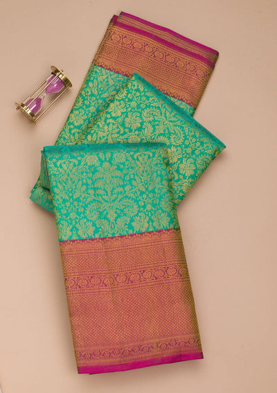 Leaf Green Zariwork Pure Silk Saree-Koskii