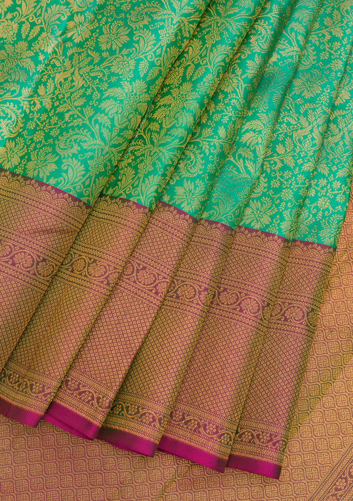 Leaf Green Zariwork Pure Silk Saree-Koskii