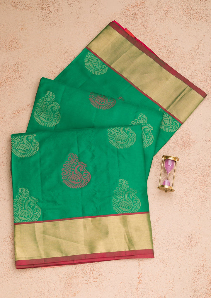 Leaf Green Zariwork Pure Silk Saree-Koskii
