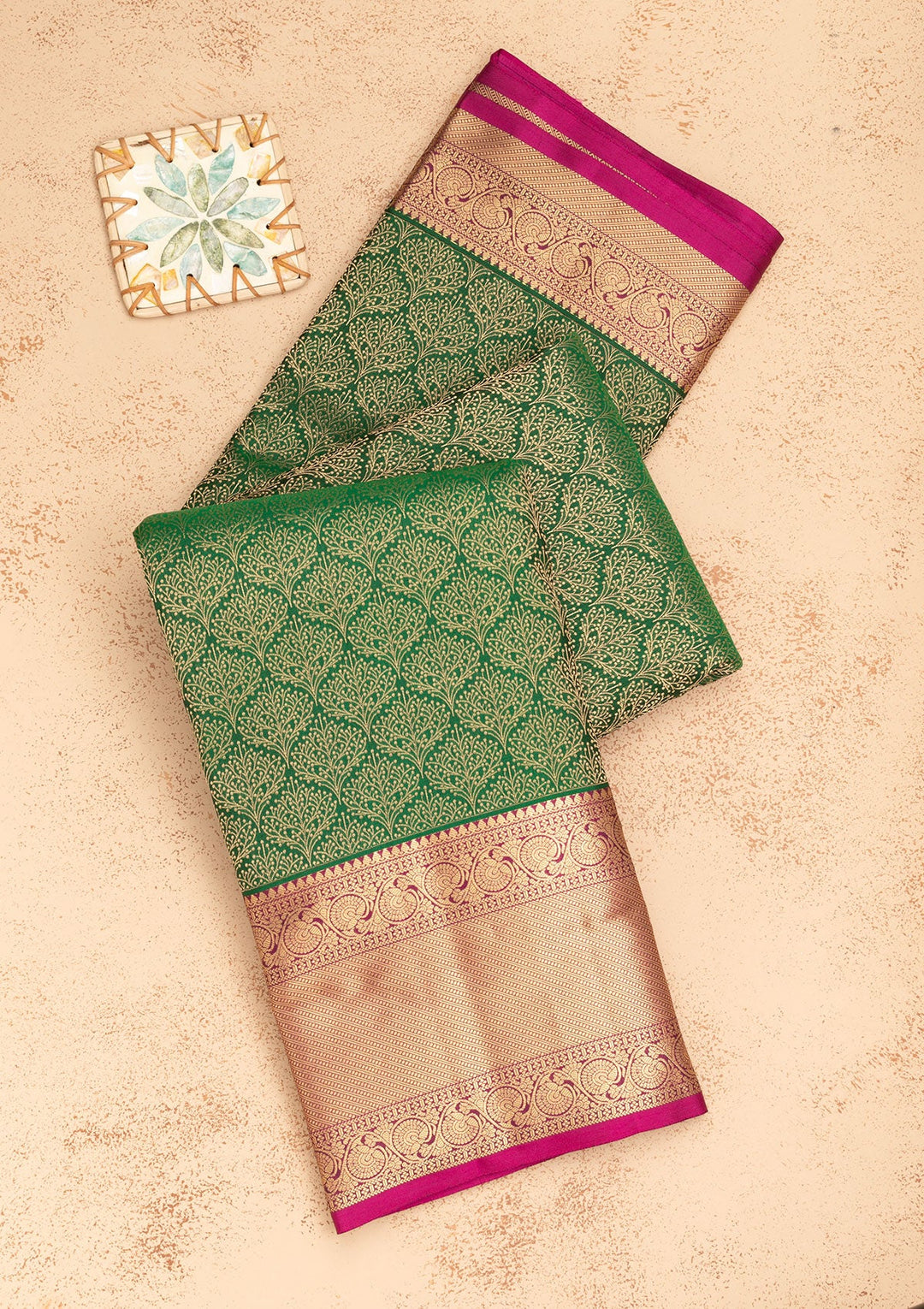 Leaf Green Zariwork Pure Silk Saree-Koskii