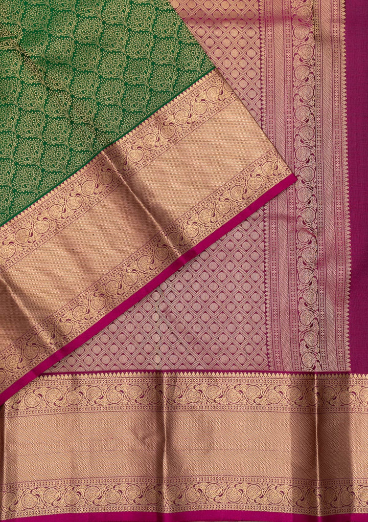 Leaf Green Zariwork Pure Silk Saree-Koskii