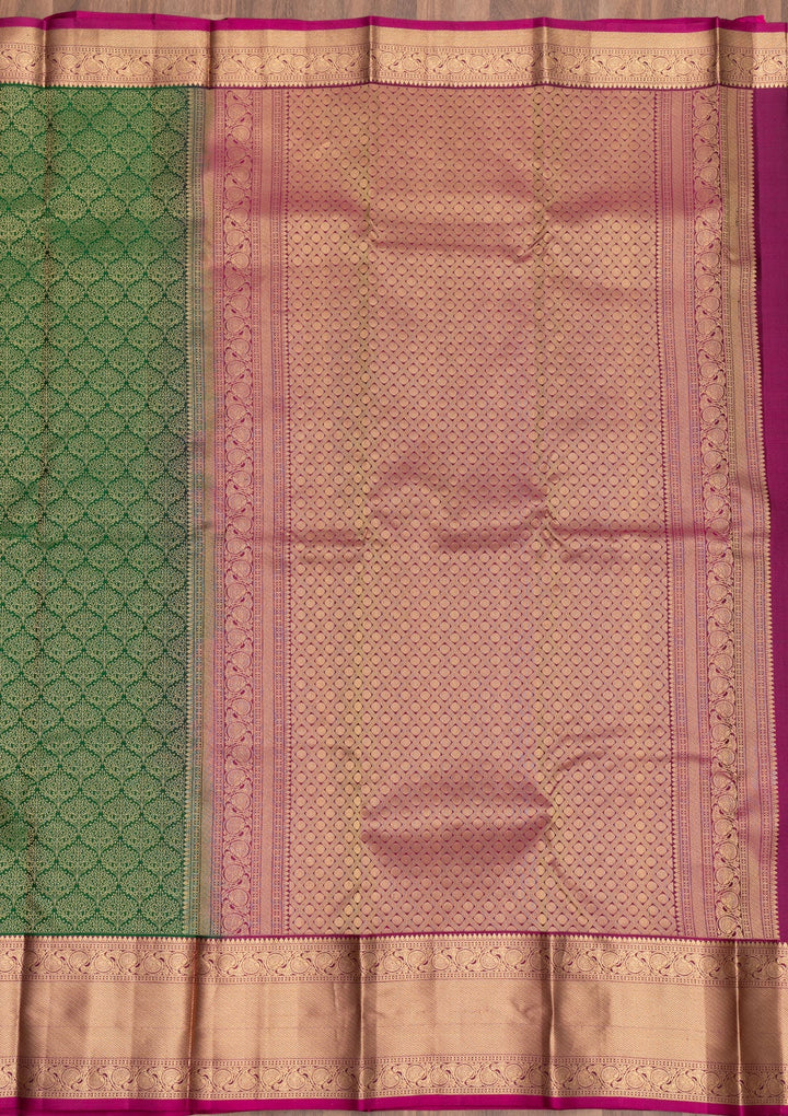 Leaf Green Zariwork Pure Silk Saree-Koskii
