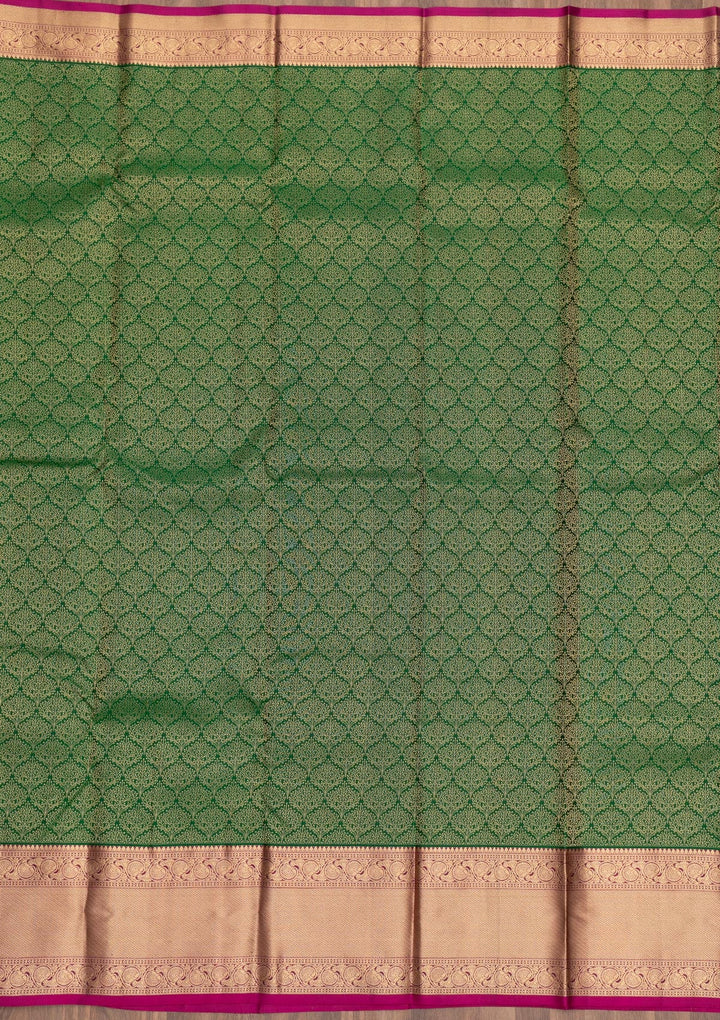 Leaf Green Zariwork Pure Silk Saree-Koskii