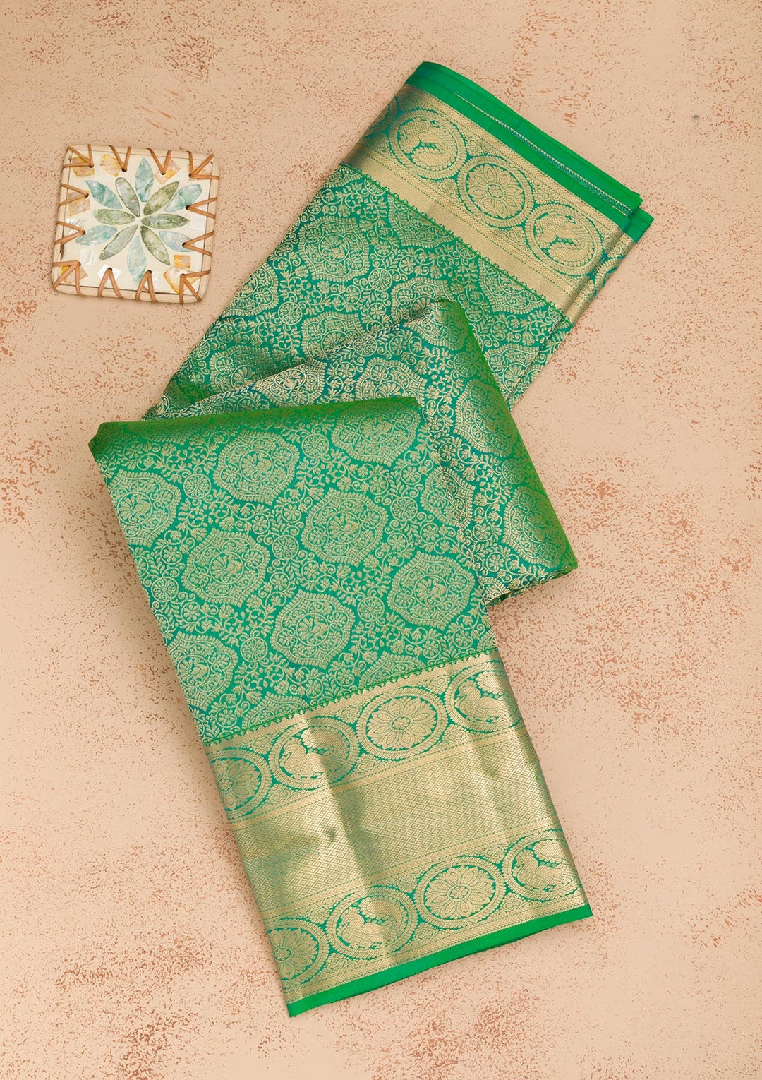Leaf Green Zariwork Pure Silk Saree-Koskii