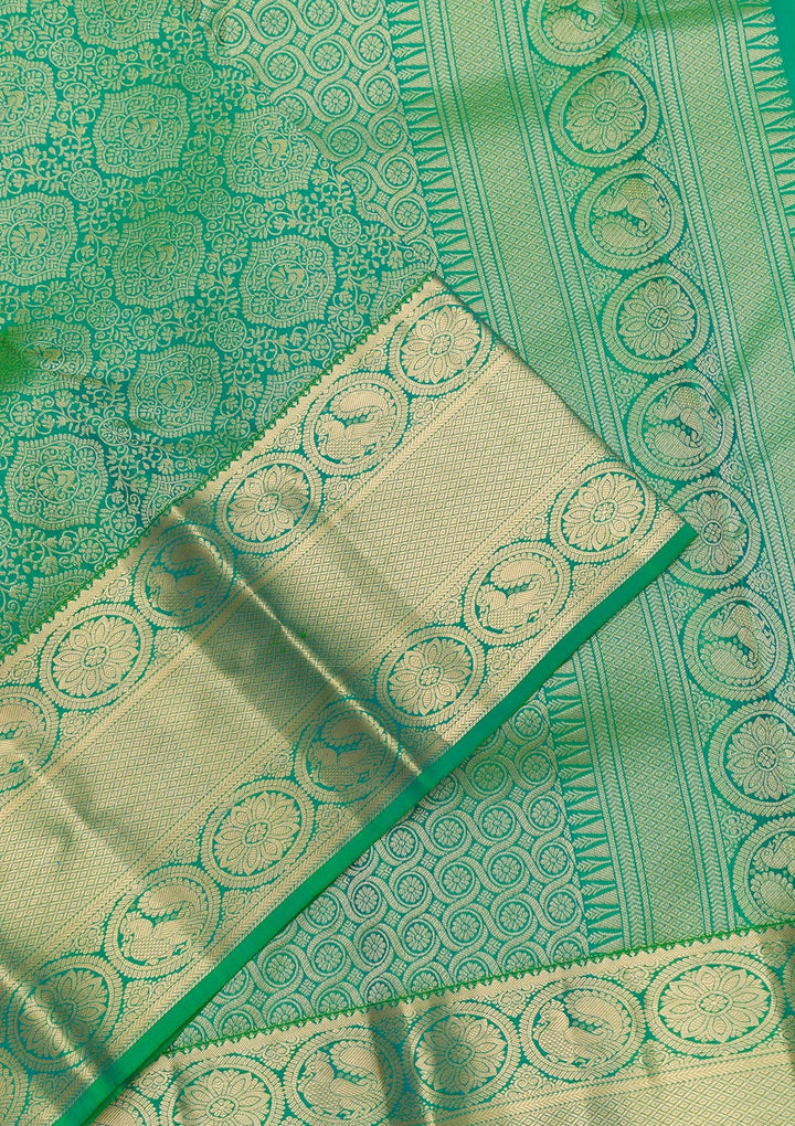 Leaf Green Zariwork Pure Silk Saree-Koskii