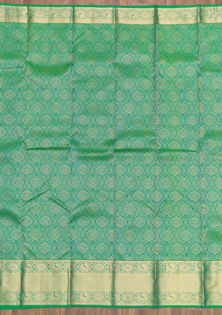 Leaf Green Zariwork Pure Silk Saree-Koskii
