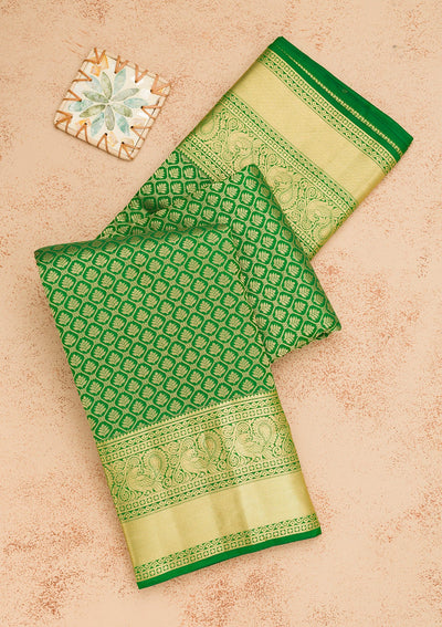 Leaf Green Zariwork Pure Silk Saree-Koskii