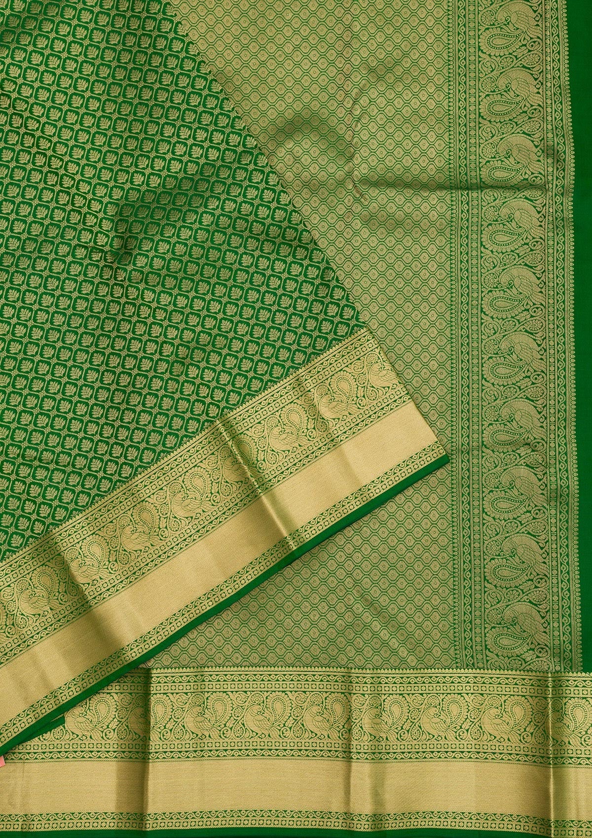 Leaf Green Zariwork Pure Silk Saree-Koskii