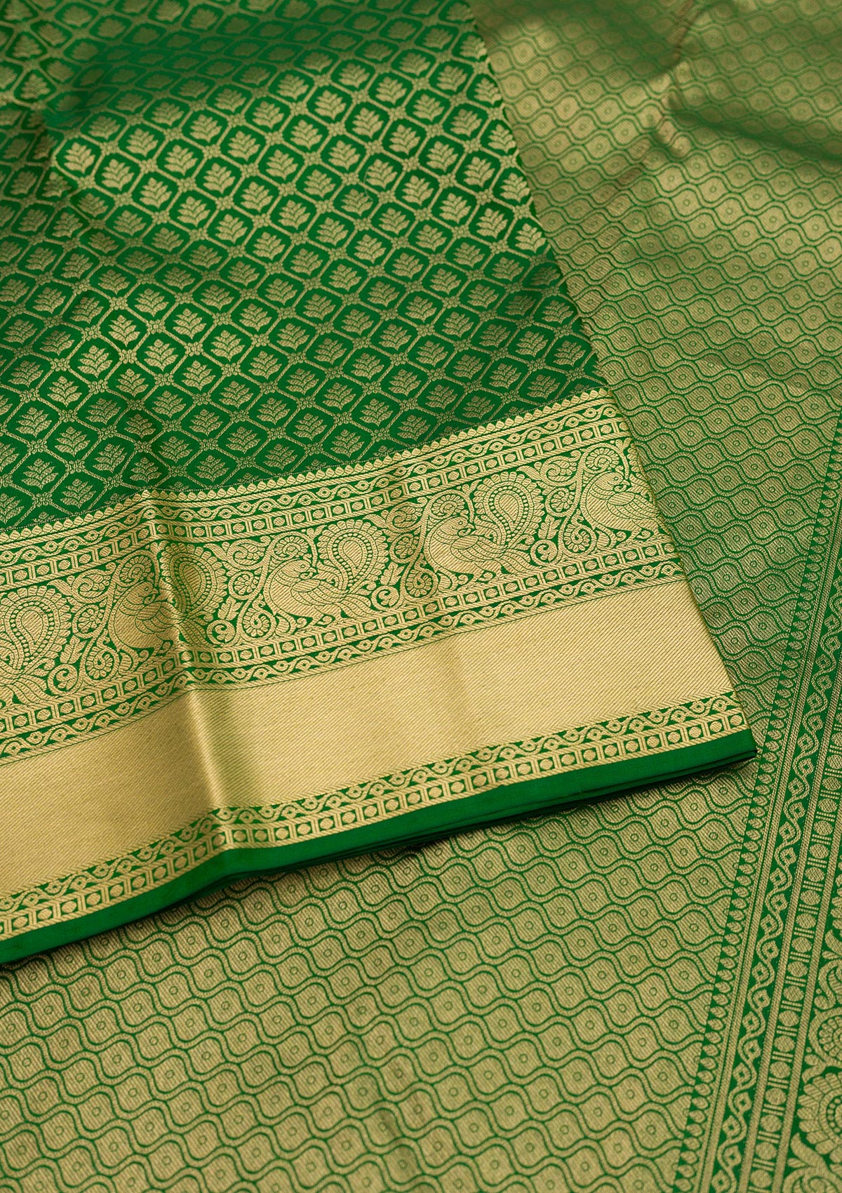 Leaf Green Zariwork Pure Silk Saree-Koskii