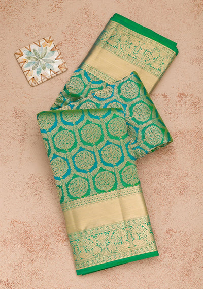 Leaf Green Zariwork Pure Silk Saree-Koskii