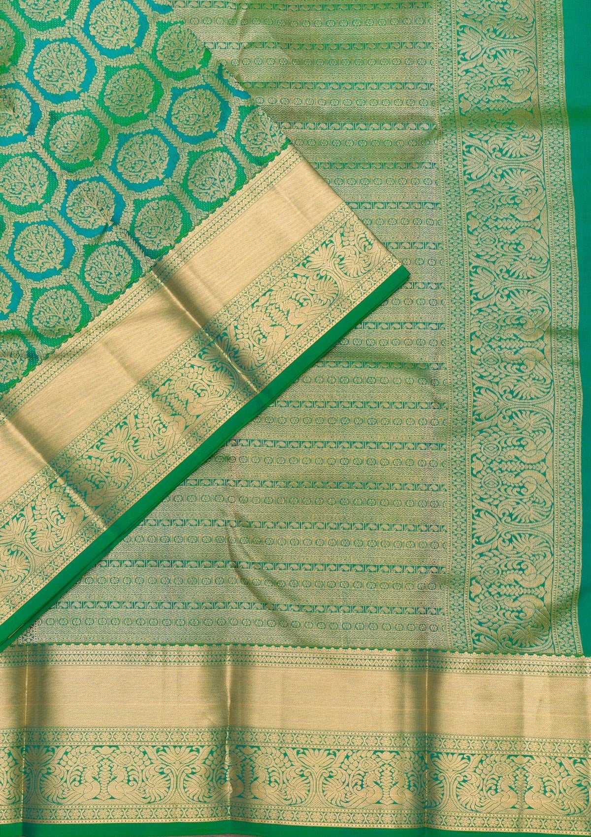 Leaf Green Zariwork Pure Silk Saree-Koskii