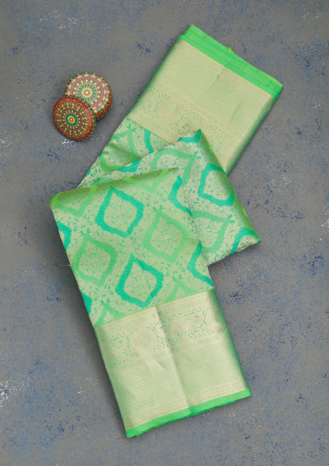 Leaf Green Zariwork Pure Silk Saree-Koskii
