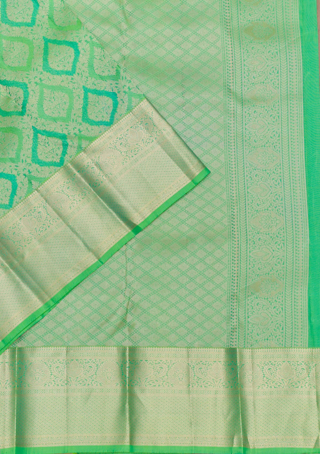 Leaf Green Zariwork Pure Silk Saree-Koskii