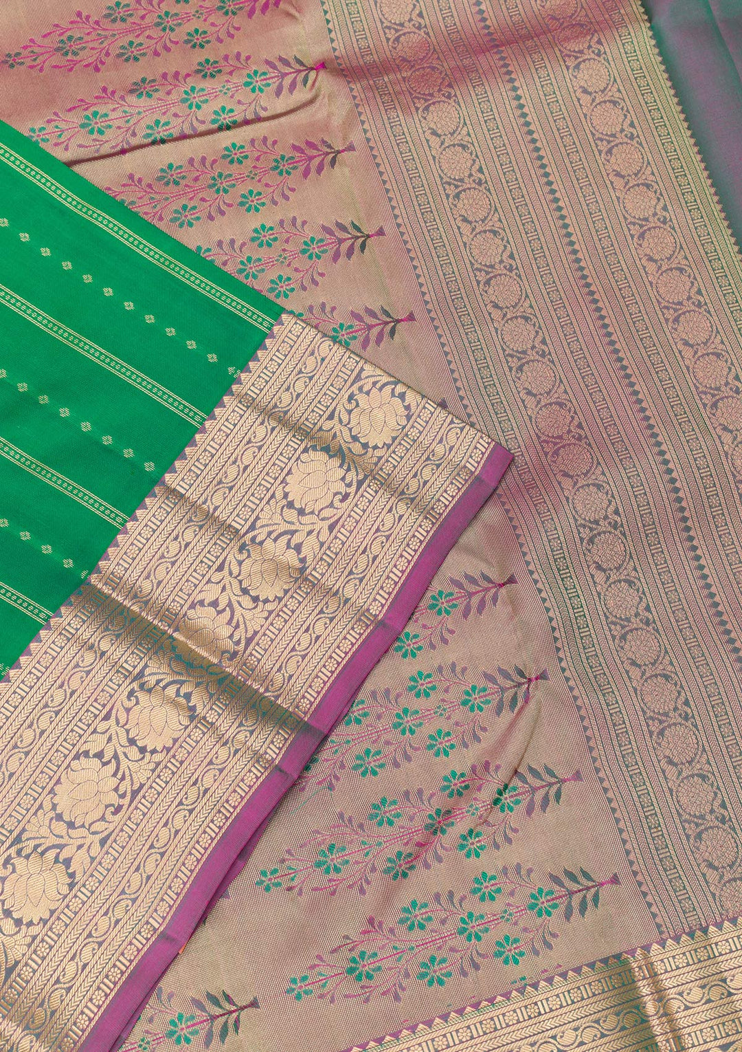Leaf Green Zariwork Pure Silk Saree-Koskii