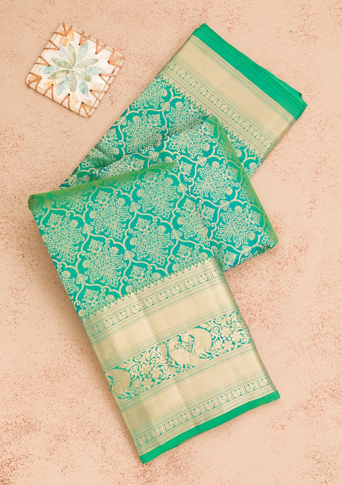 Leaf Green Zariwork Pure Silk Saree-Koskii