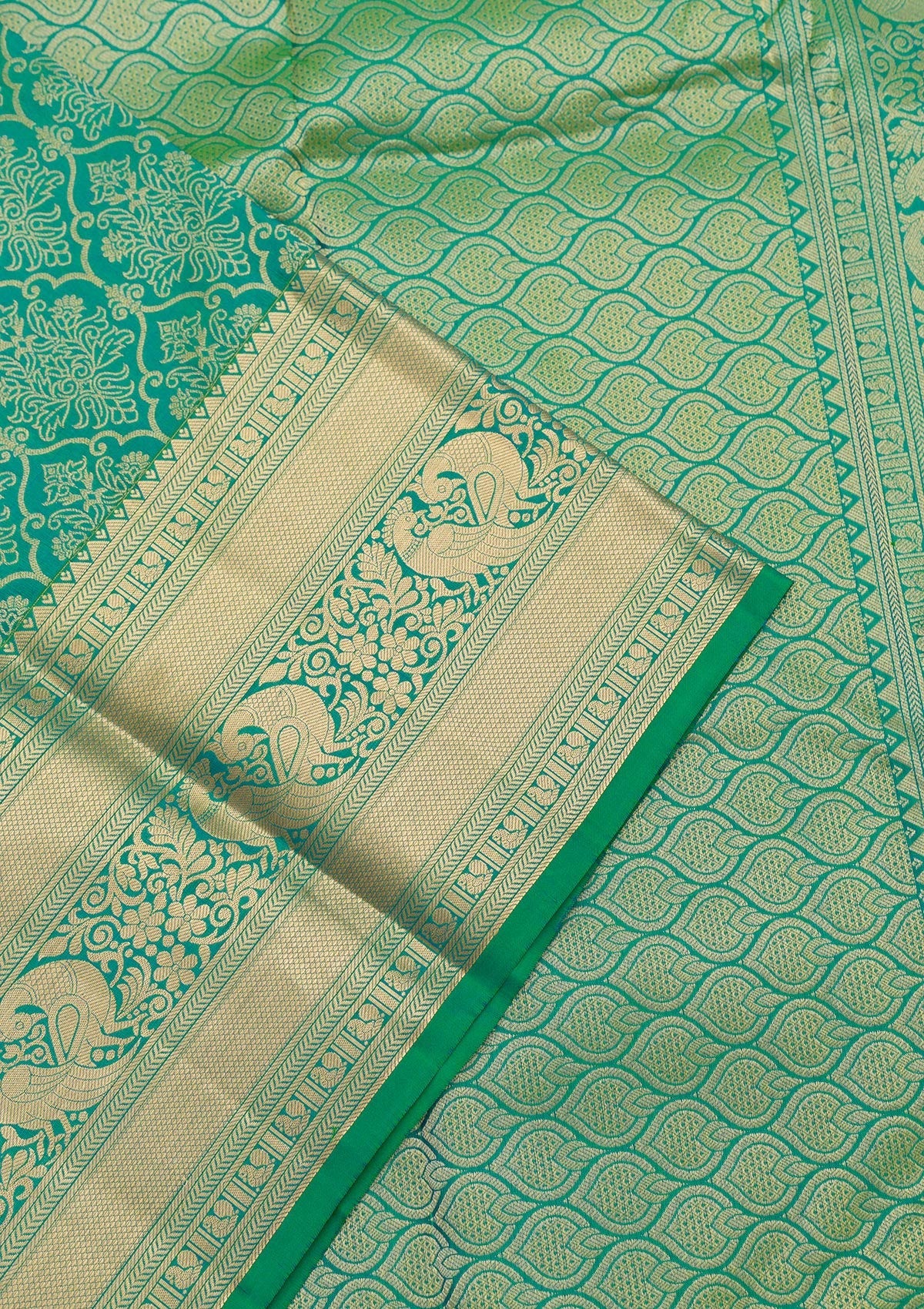 Leaf Green Zariwork Pure Silk Saree-Koskii