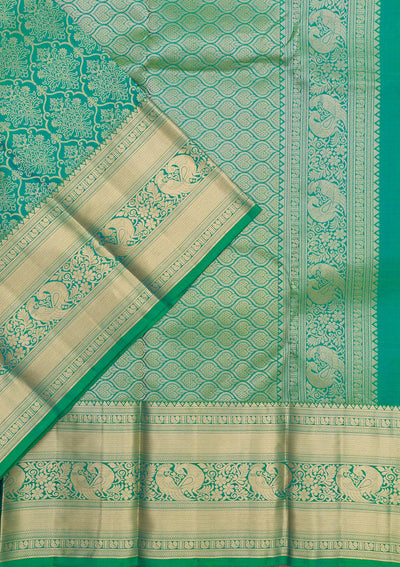 Leaf Green Zariwork Pure Silk Saree-Koskii