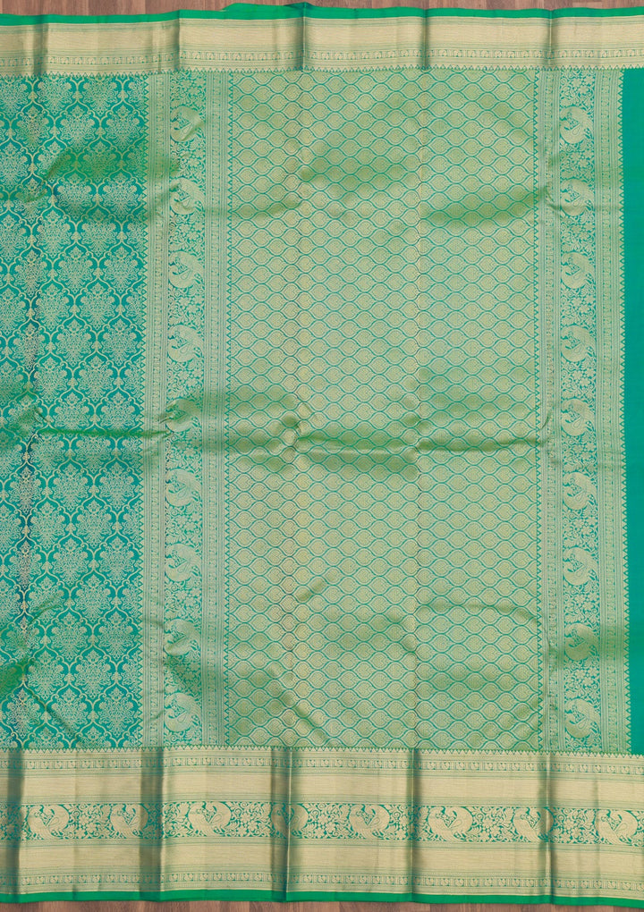 Leaf Green Zariwork Pure Silk Saree-Koskii