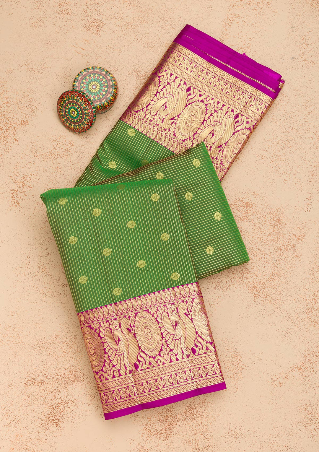 Leaf Green Zariwork Pure Silk Saree-Koskii