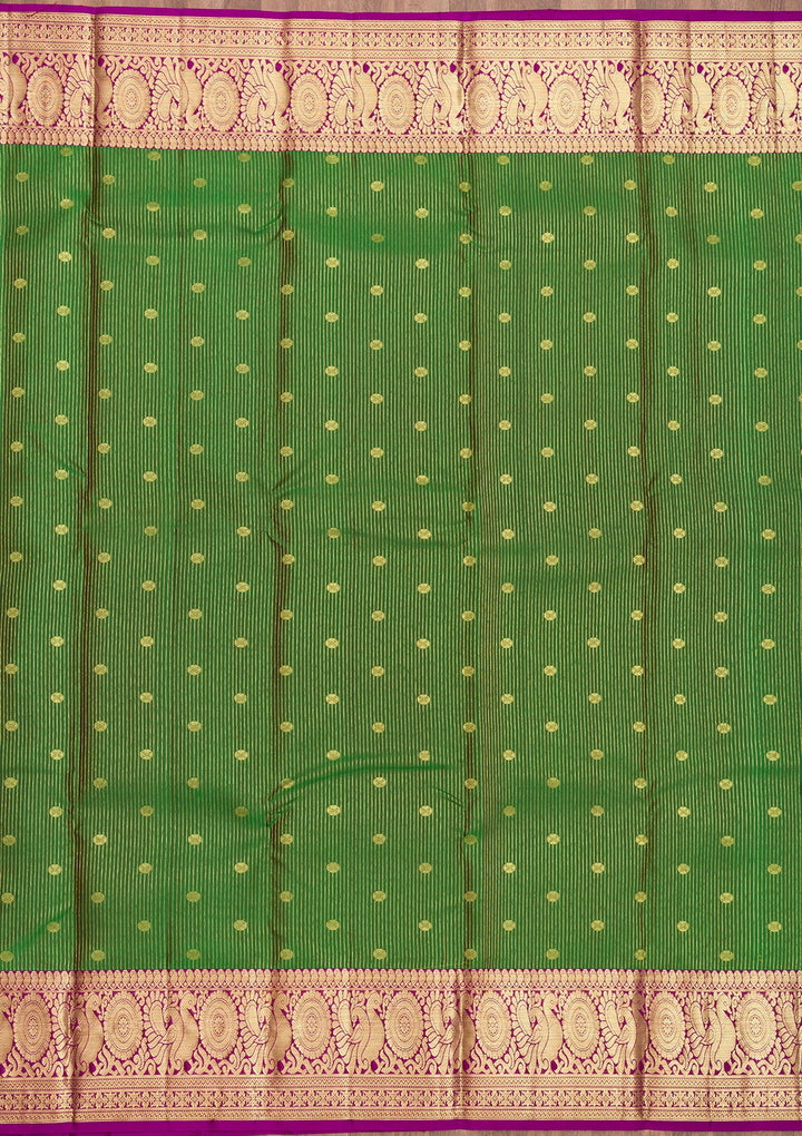 Leaf Green Zariwork Pure Silk Saree-Koskii