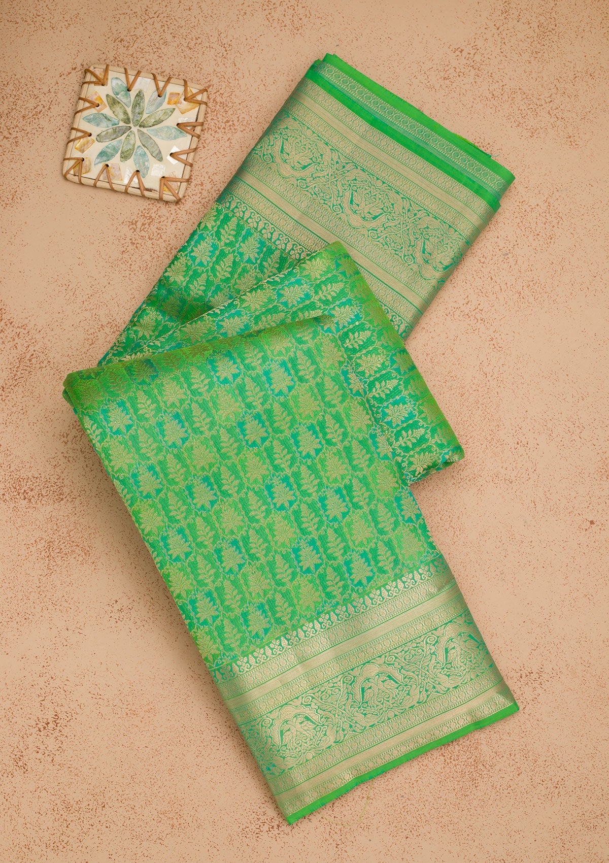 Leaf Green Zariwork Pure Silk Saree-Koskii