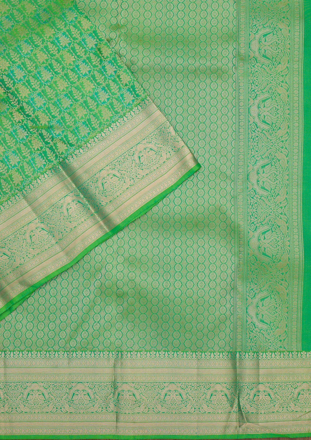 Leaf Green Zariwork Pure Silk Saree-Koskii