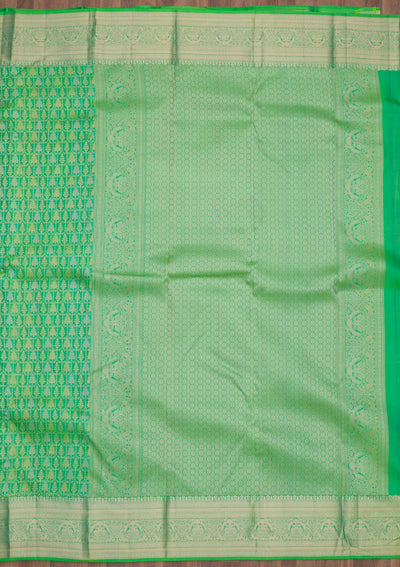 Leaf Green Zariwork Pure Silk Saree-Koskii