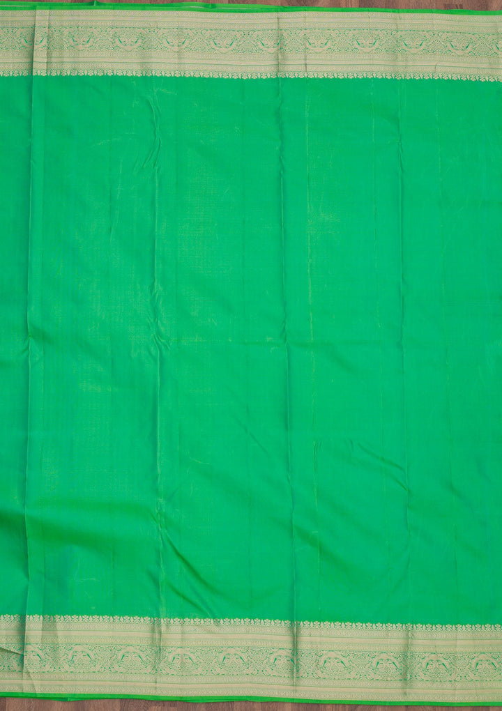 Leaf Green Zariwork Pure Silk Saree-Koskii