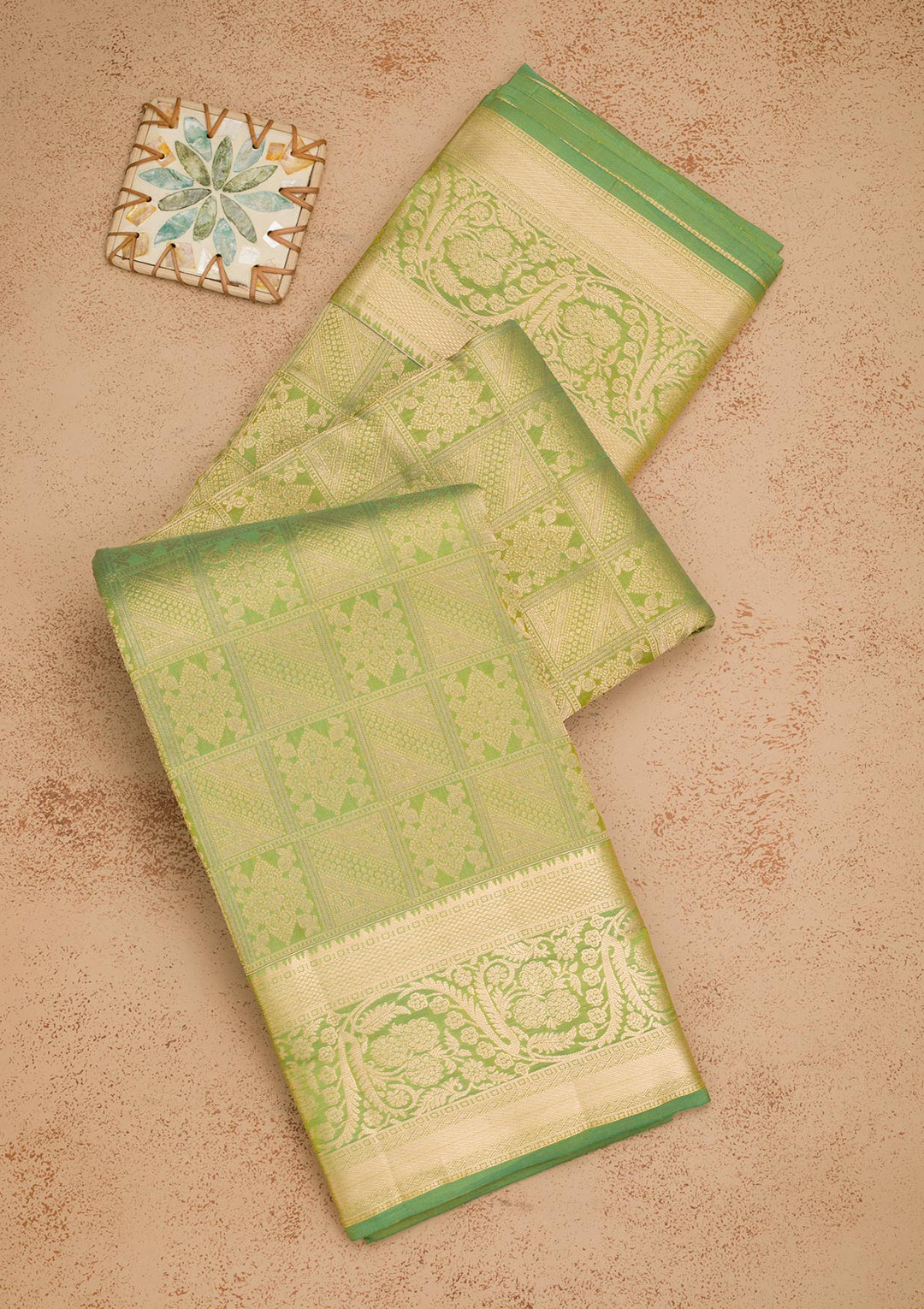 Leaf Green Zariwork Pure Silk Saree-Koskii