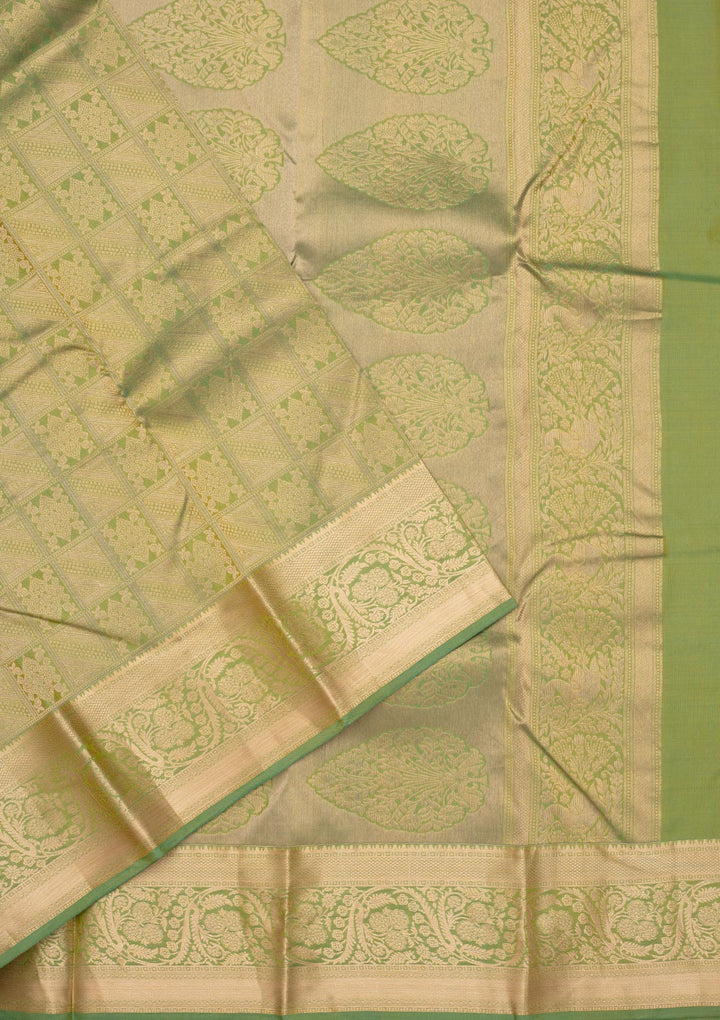 Leaf Green Zariwork Pure Silk Saree-Koskii