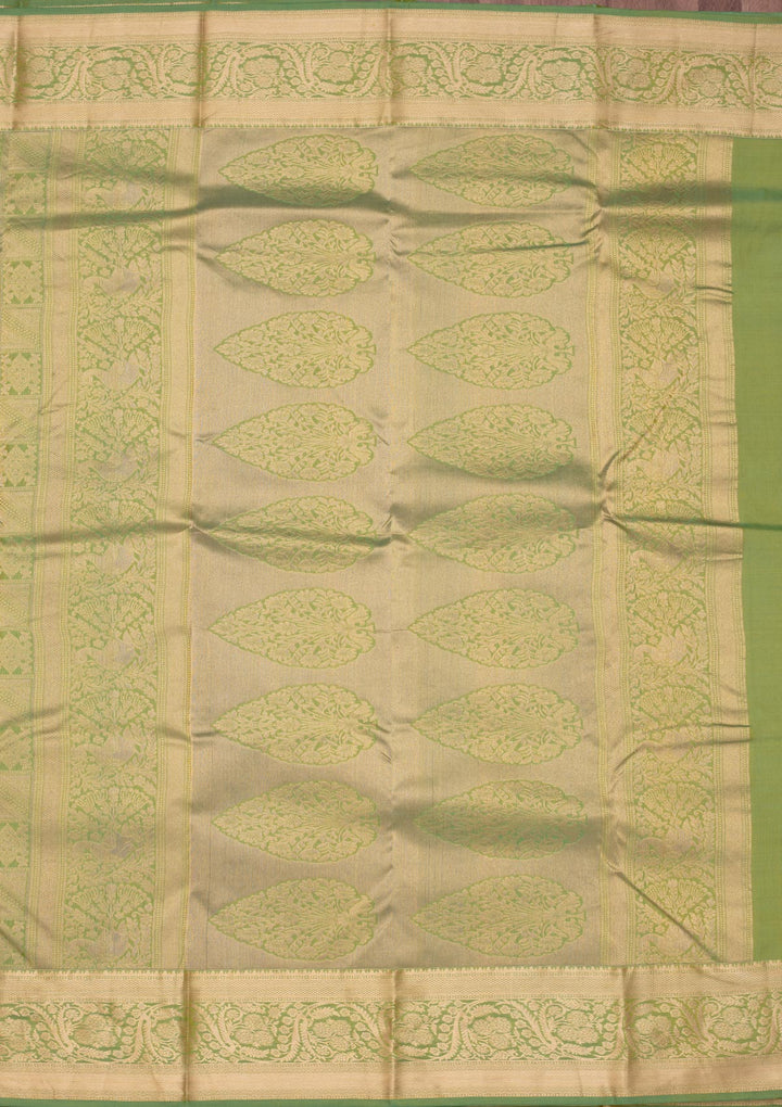 Leaf Green Zariwork Pure Silk Saree-Koskii