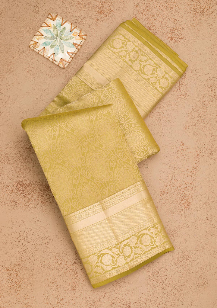 Leaf Green Zariwork Pure Silk Saree-Koskii