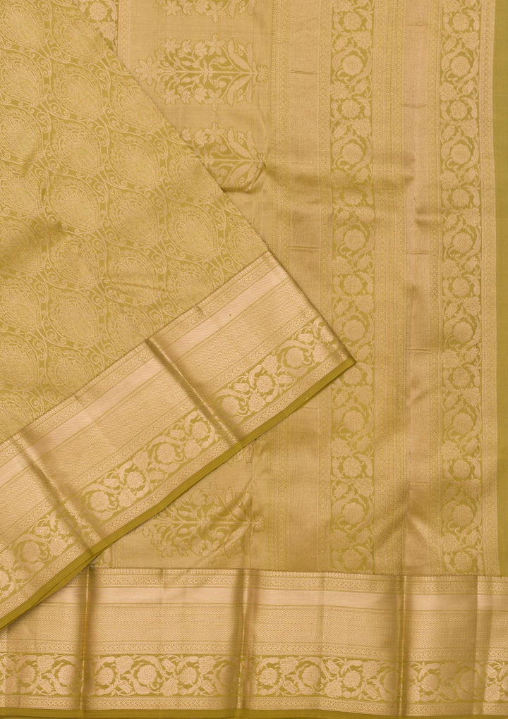 Leaf Green Zariwork Pure Silk Saree-Koskii
