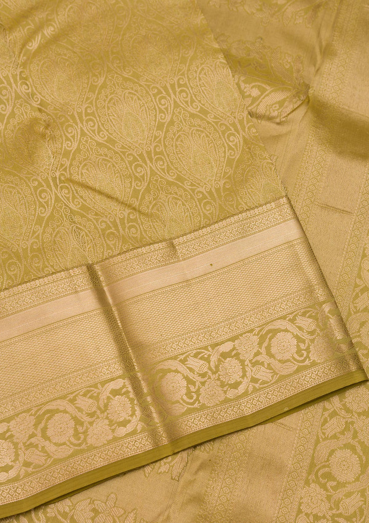 Leaf Green Zariwork Pure Silk Saree-Koskii