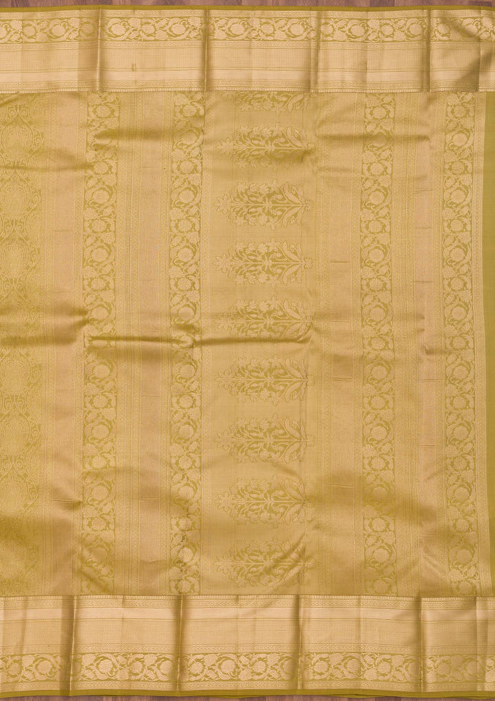 Leaf Green Zariwork Pure Silk Saree-Koskii