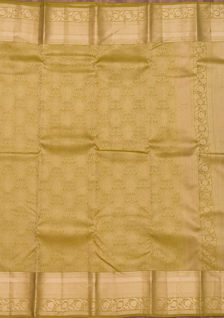 Leaf Green Zariwork Pure Silk Saree-Koskii