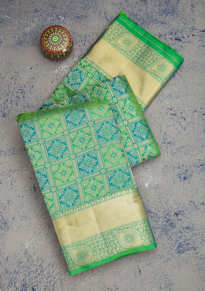 Leaf Green Zariwork Pure Silk Saree-Koskii