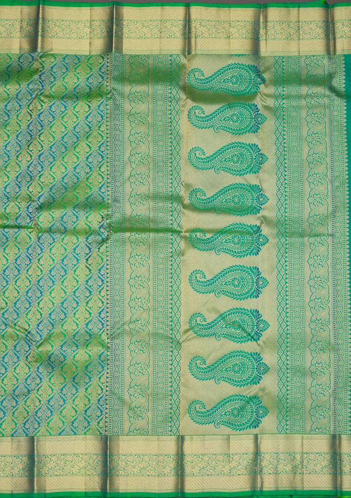 Leaf Green Zariwork Pure Silk Saree-Koskii
