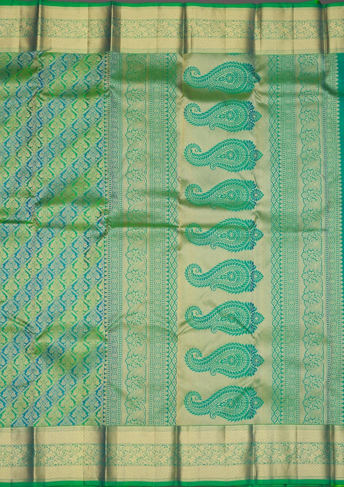 Leaf Green Zariwork Pure Silk Saree-Koskii