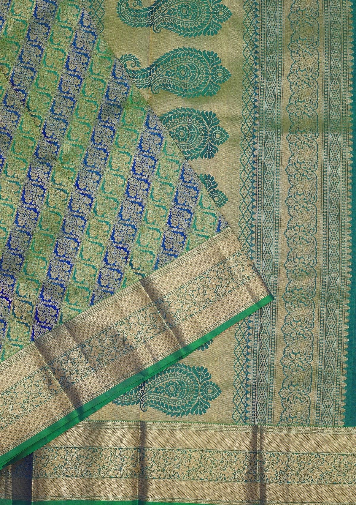 Leaf Green Zariwork Pure Silk Saree-Koskii