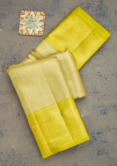 Leaf Green Zariwork Pure Silk Saree-Koskii