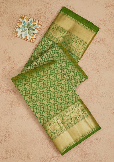 Leaf Green Zariwork Pure Silk Saree-Koskii