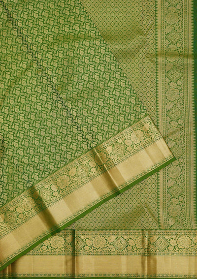 Leaf Green Zariwork Pure Silk Saree-Koskii